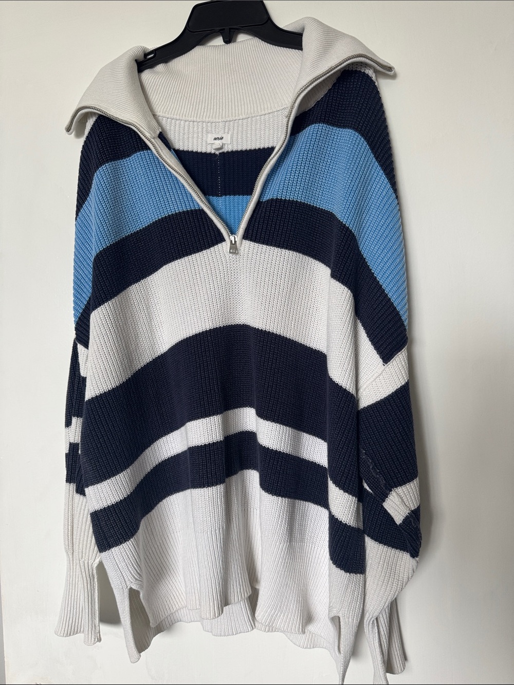 Aerie striped quarter zip pullover sweater Medium oversized 100% cotton